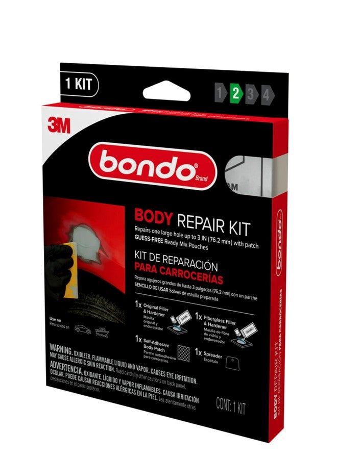 Bondo طقم إصلاح هيكل بوندو جاهز للخلط، يصلح ثقبًا كبيرًا يصل إلى 3" مع رقعة، 1 مادة تعبئة أصلية ومصلب، 1 مادة تعبئة ألياف زجاجية ومصلب، 1 رقعة هيكل ذاتية اللصق، 1 ملعقة (BRKIT-2PK-ES) - Image 4