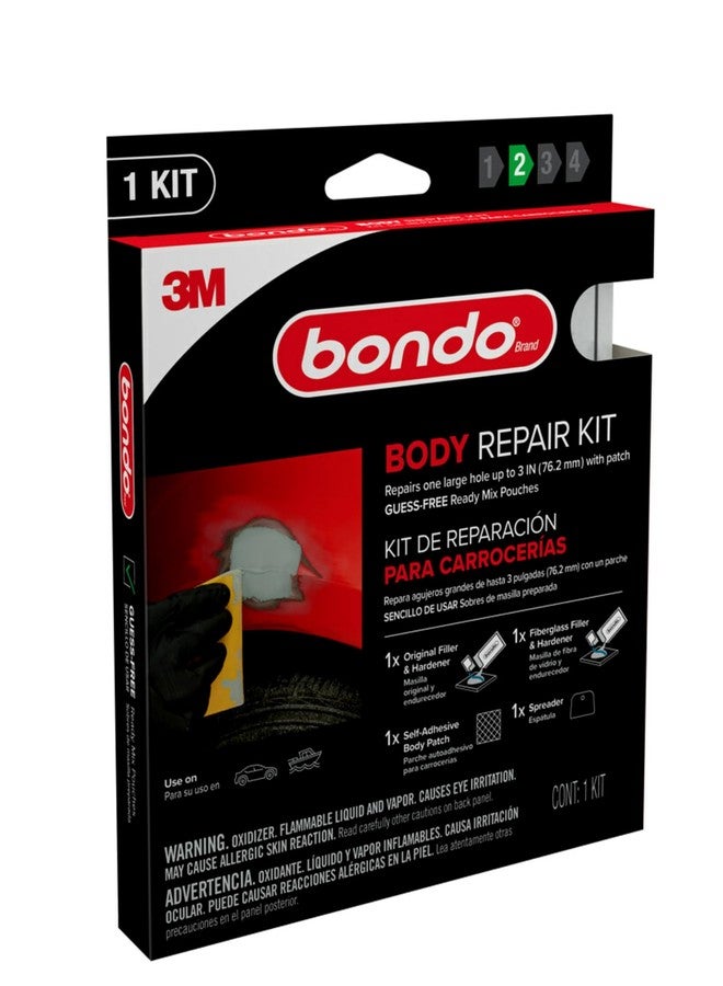 Bondo طقم إصلاح هيكل بوندو جاهز للخلط، يصلح ثقبًا كبيرًا يصل إلى 3" مع رقعة، 1 مادة تعبئة أصلية ومصلب، 1 مادة تعبئة ألياف زجاجية ومصلب، 1 رقعة هيكل ذاتية اللصق، 1 ملعقة (BRKIT-2PK-ES) - Image 3