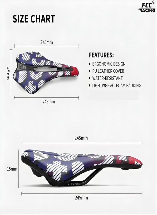 FCCRACING FCC Racing Comfortable Bicycle Printed Saddle | PU Leather Shock-Absorbing Seat | Lightweight Cycle Saddle - Style 10 - Image 5