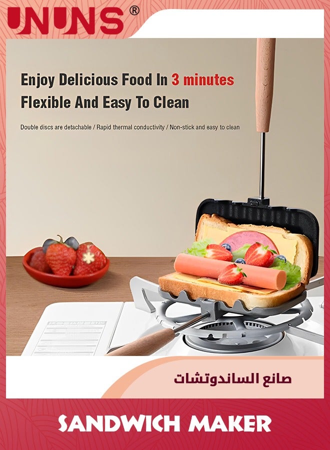 UNUNS Breakfast Sandwich Maker,Hot Dog Toaster,Egg Panini Press Pan,Nonstick Sandwich Skillet With Removable Handle - Image 3