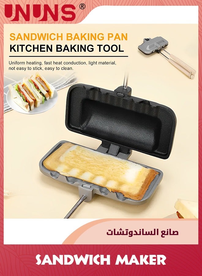 UNUNS Breakfast Sandwich Maker,Hot Dog Toaster,Egg Panini Press Pan,Nonstick Sandwich Skillet With Removable Handle - Image 4
