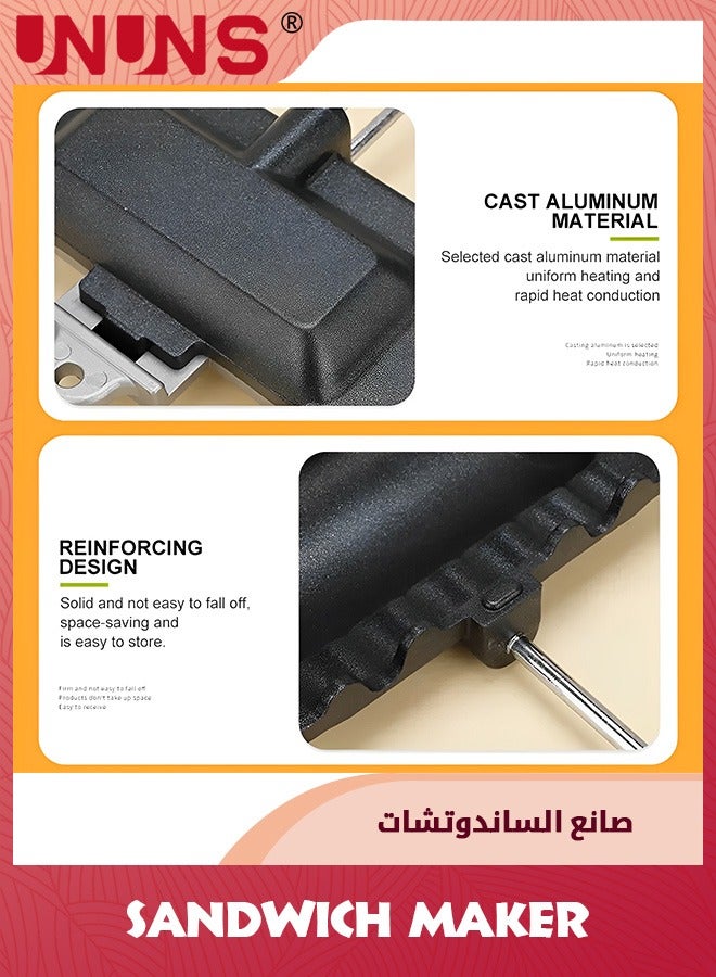 UNUNS Breakfast Sandwich Maker,Hot Dog Toaster,Egg Panini Press Pan,Nonstick Sandwich Skillet With Removable Handle - Image 5