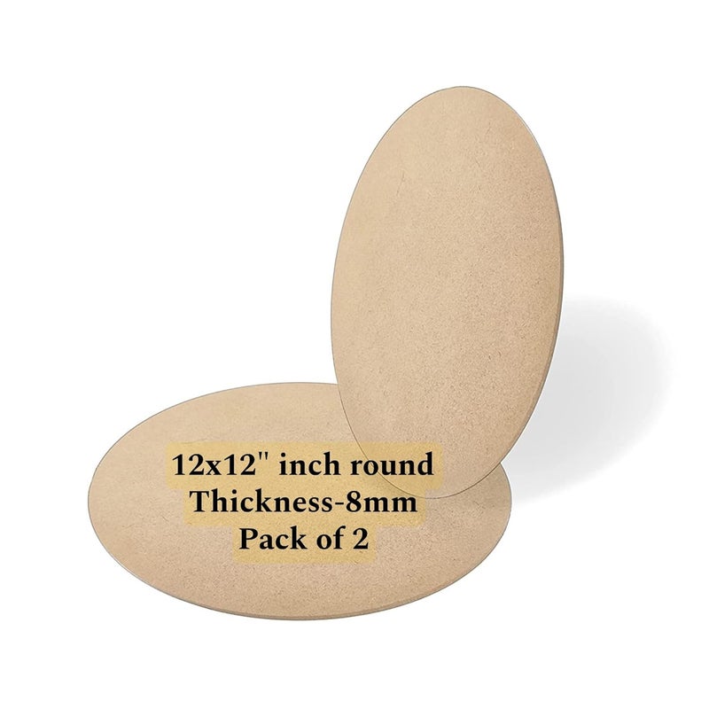 EPOXY FUSION 12 Inch Round MDF Board for Art and Craft Pack of 2 8mm Thick MDF Pine Wood Round for Resin Art Mandala Art Pyrography Painting Perfect DIY Boards for Artists