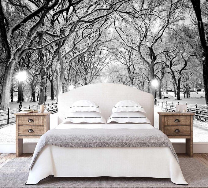 BEAUTIFUL 3D SNOWY FOREST WALLPAPER GRAY NEW YORK PARK LANDSCAPE WALL MURAL LIVING ROOM BEDROOM NOT PEEL AND STICK