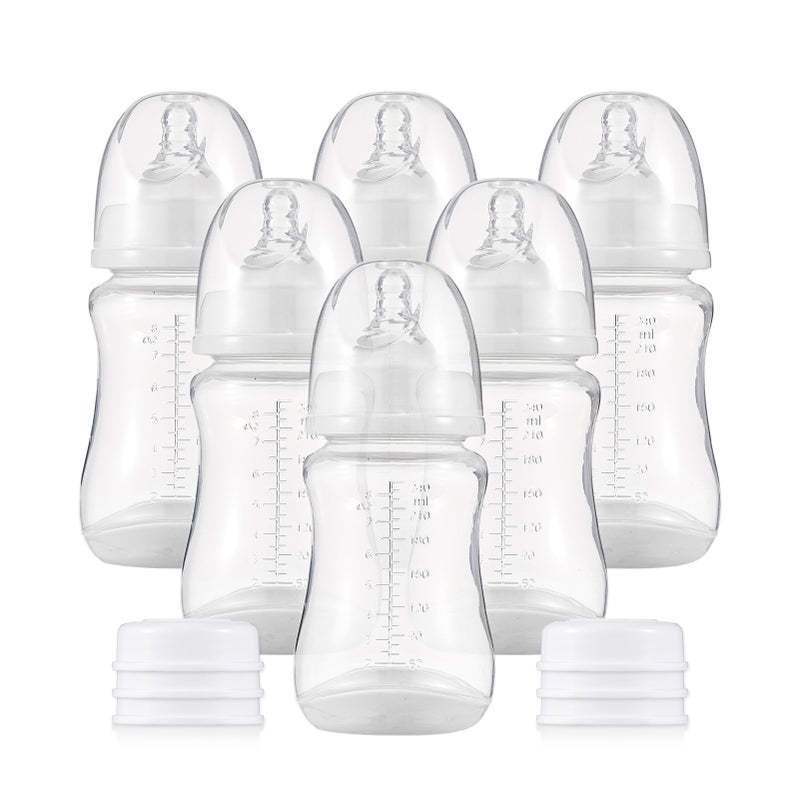 Baby Bottles with Silicone Nipple & Storage Cover Breastfeeding Bottles for Baby Food Grade PP Milk Storage Bottles 240ml Capacity Baby Feeding Bottles Baby Essentials, White & Pack of 6 - Image 1
