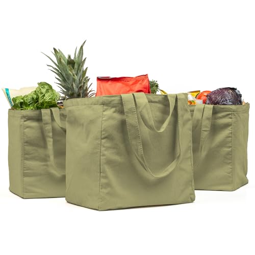 VeraMia Canvas Grocery Bag 3pc Jumbo Set with Real Pockets, Long Shoulder Strap and Short Handle. Reusable Shopping Bags for Groceries Heavy Duty, Foldable, Washable, Grocery Tote Bag (Caribbean Blue) - Image 1