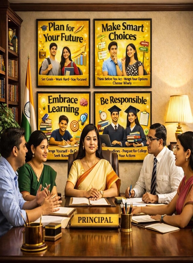 Motivational Posters for School Principal Office, Set of 4 (10x10 inches), Yellow Background with Black Border (0.5 inches), Leadership and Academic Excellence Theme, High Resolution Framed Wall Art - Image 2