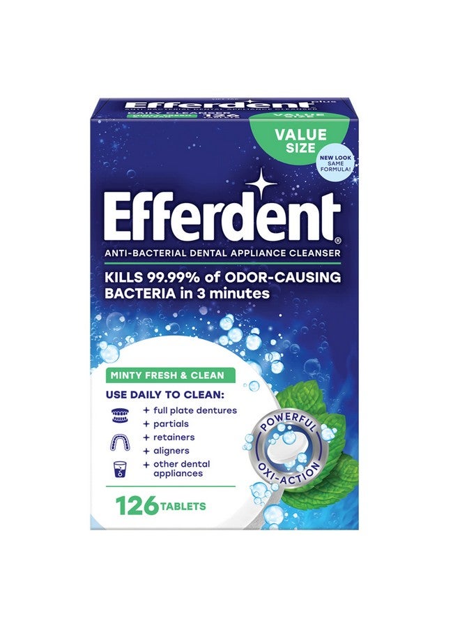 Efferdent Retainer Cleaning Tablets, Denture Cleaning Tablets for Dental Appliances, Minty Fresh & Clean, 126 Count - Image 1
