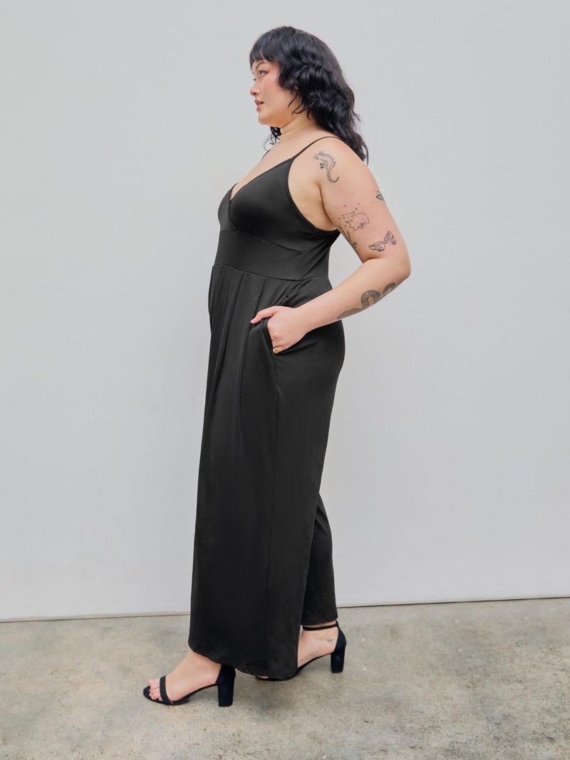 CIDER Plus Size Jumpsuits for Curvy Women V Neck Sleeveless Spaghettis Strap Wide Leg Overalls Casual Summer Outfits - Image 3