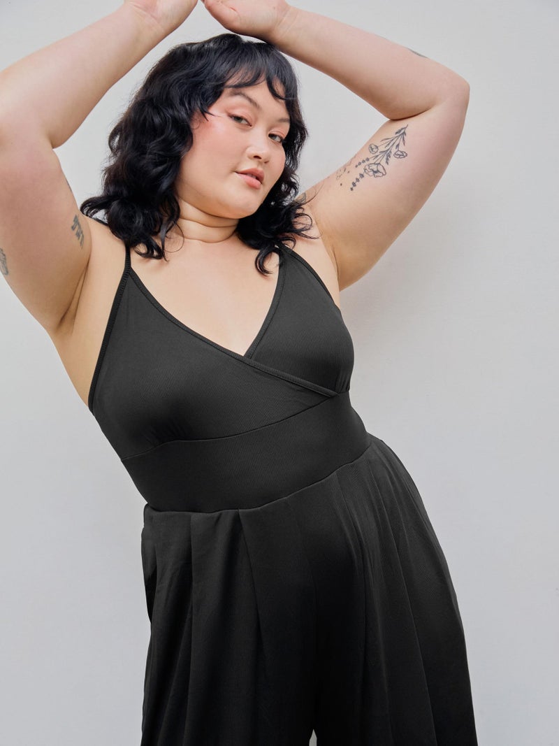 CIDER Plus Size Jumpsuits for Curvy Women V Neck Sleeveless Spaghettis Strap Wide Leg Overalls Casual Summer Outfits - Image 2
