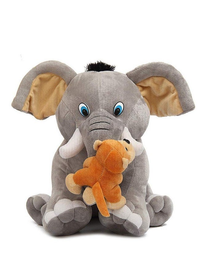 CLICK4DEAL CLICK4DEAL Soft Toys Long Soft Lovable hugable Cute Giant Life Size Animal Toy (ELEPAHNT with Monkey, Grey)  - Image 1