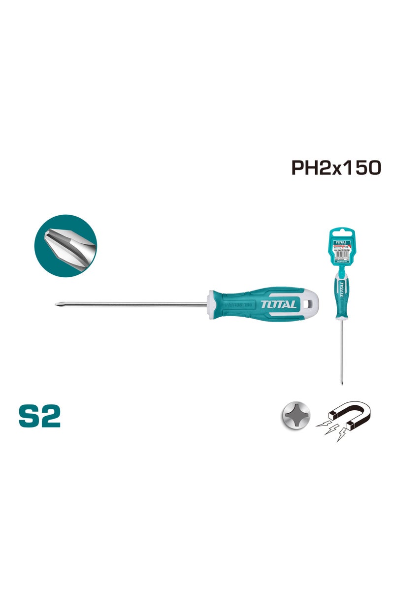TOTAL Phillips Screwdriver PH2*150 S2 Steel Magnetic Tip - Image 2