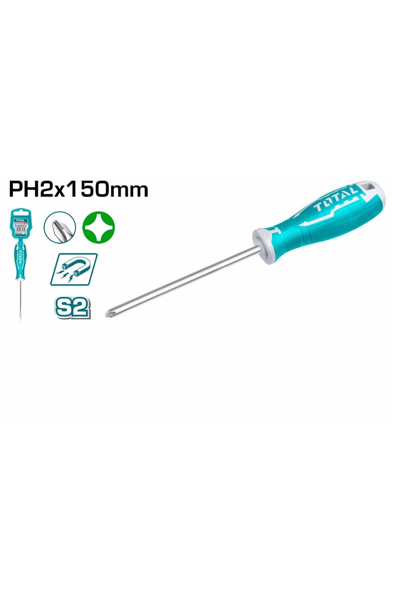 TOTAL Phillips Screwdriver PH2*150 S2 Steel Magnetic Tip - Image 3