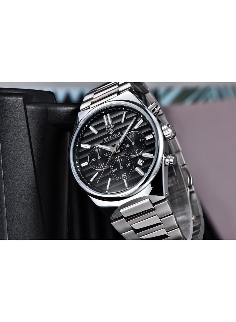 BENYAR Mens Watches Multifunction Chronograph Date Quartz Watch for Men Stainless Steel Band Wrist Watch Gift for Men Casual Business - Image 4