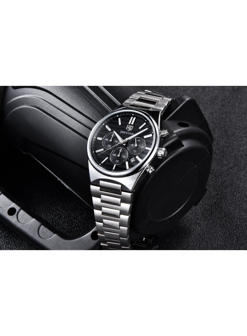 BENYAR Mens Watches Multifunction Chronograph Date Quartz Watch for Men Stainless Steel Band Wrist Watch Gift for Men Casual Business - Image 5