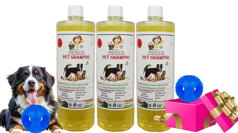 swacch Pet Shampoo | Puppy Safe Shampoo | PH Balanced | Ditch to Itch for Pet Shampoo 3 Litre (Lemon) + Goofy Ball Chew Toy Combo Pack - Image 1