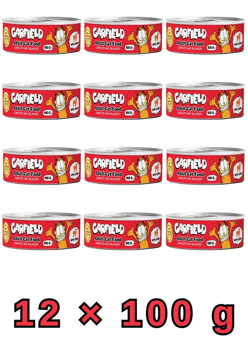 Garfield | Wet Food for Adult Cats with Lamb Flavor 100 g ×12 Pcs  | Complete High Protein Nutrition for Energy and Vitality | Balanced Formula for Digestive and Immune Support | Soft Moist Texture. - Image 1