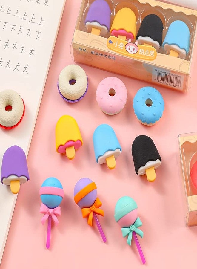 ASFunClub FunClub Cute Cartoon Mini Eraser Merry Christmas Stationery Gift for Kids Kawaii Stationary for Kids Christmas Gifts School Stationery Kit Stationary Set School Gift-Pack of 8 Ice-Cream+Candy Eraser - Image 3