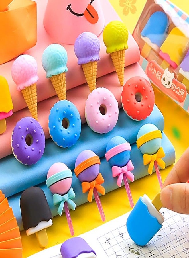 ASFunClub FunClub Cute Cartoon Mini Eraser Merry Christmas Stationery Gift for Kids Kawaii Stationary for Kids Christmas Gifts School Stationery Kit Stationary Set School Gift-Pack of 8 Ice-Cream+Candy Eraser - Image 2