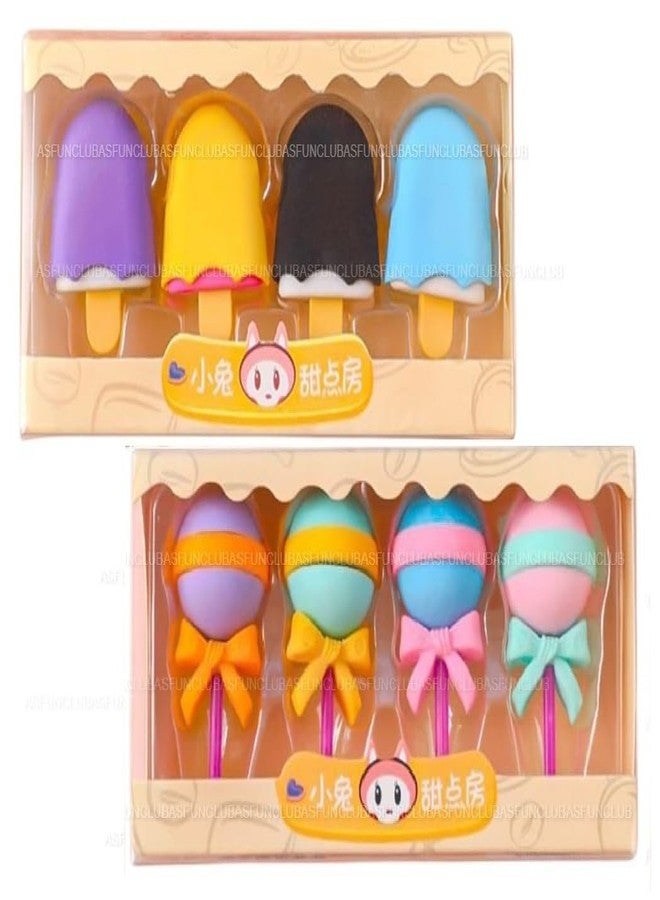 ASFunClub FunClub Cute Cartoon Mini Eraser Merry Christmas Stationery Gift for Kids Kawaii Stationary for Kids Christmas Gifts School Stationery Kit Stationary Set School Gift-Pack of 8 Ice-Cream+Candy Eraser - Image 1