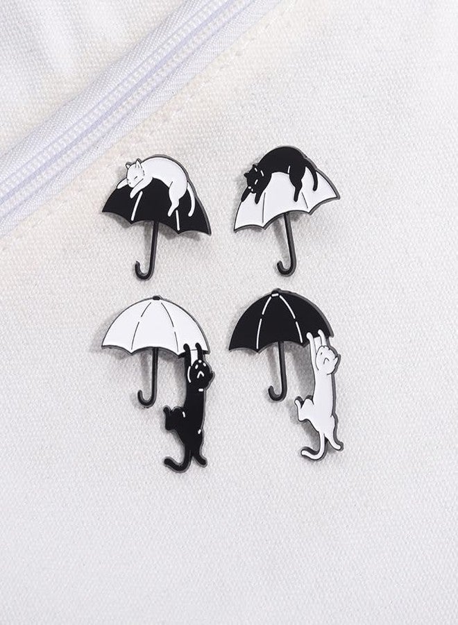 ROFARSO Black & White Cute Cat with Umbrella Enamel Lapel Pin Set Cartoon Cat Pin, Accessory for Backpacks Clothing Bags Hats Shirts (4piccs pin set) - Image 4