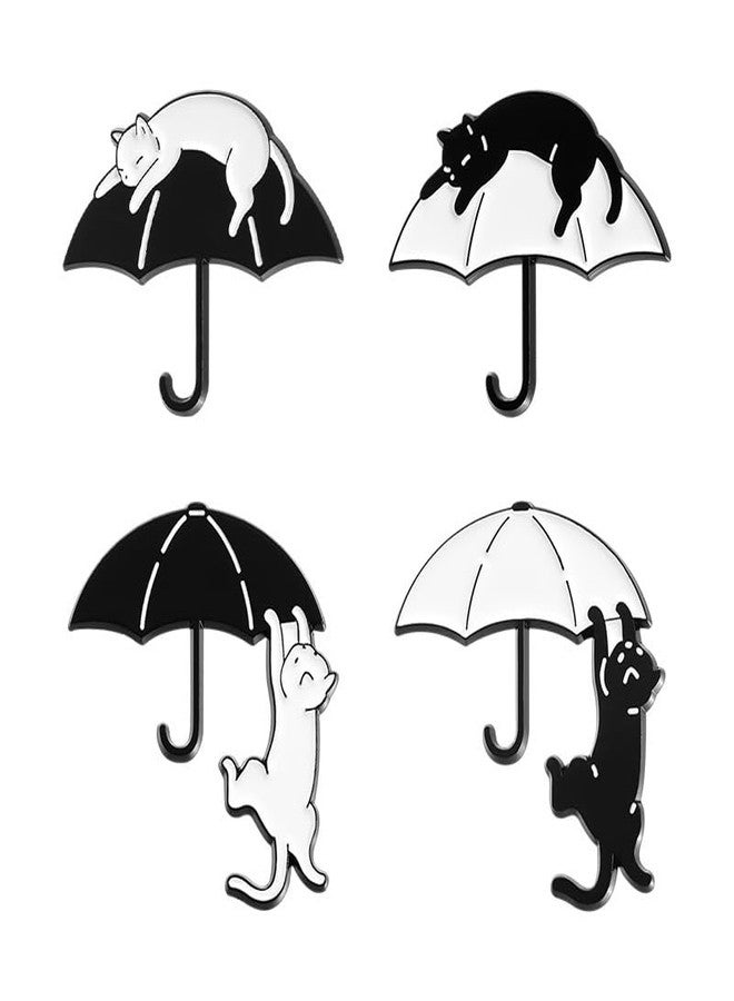 ROFARSO Black & White Cute Cat with Umbrella Enamel Lapel Pin Set Cartoon Cat Pin, Accessory for Backpacks Clothing Bags Hats Shirts (4piccs pin set) - Image 1