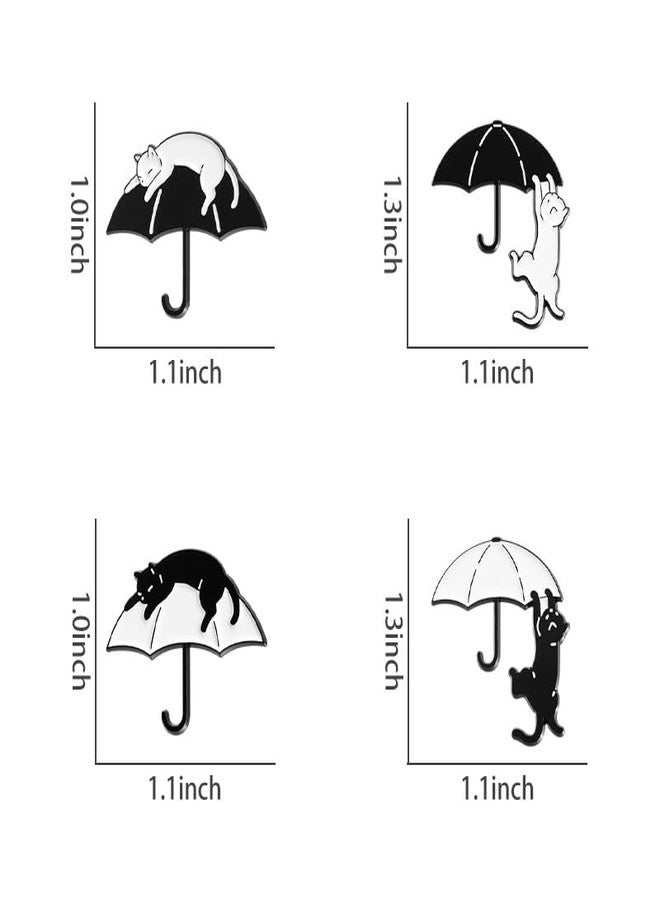 ROFARSO Black & White Cute Cat with Umbrella Enamel Lapel Pin Set Cartoon Cat Pin, Accessory for Backpacks Clothing Bags Hats Shirts (4piccs pin set) - Image 2