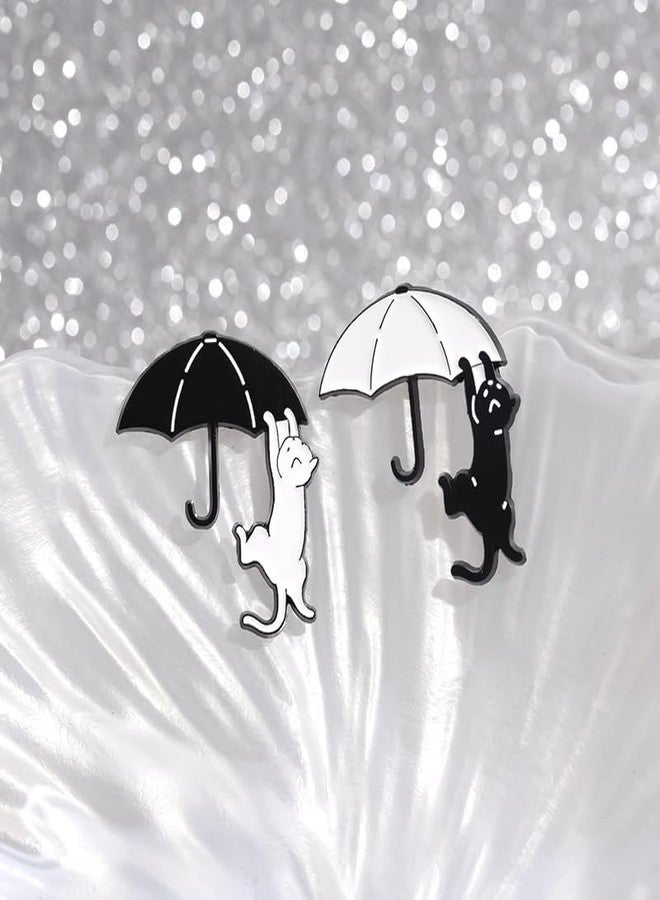 ROFARSO Black & White Cute Cat with Umbrella Enamel Lapel Pin Set Cartoon Cat Pin, Accessory for Backpacks Clothing Bags Hats Shirts (4piccs pin set) - Image 3