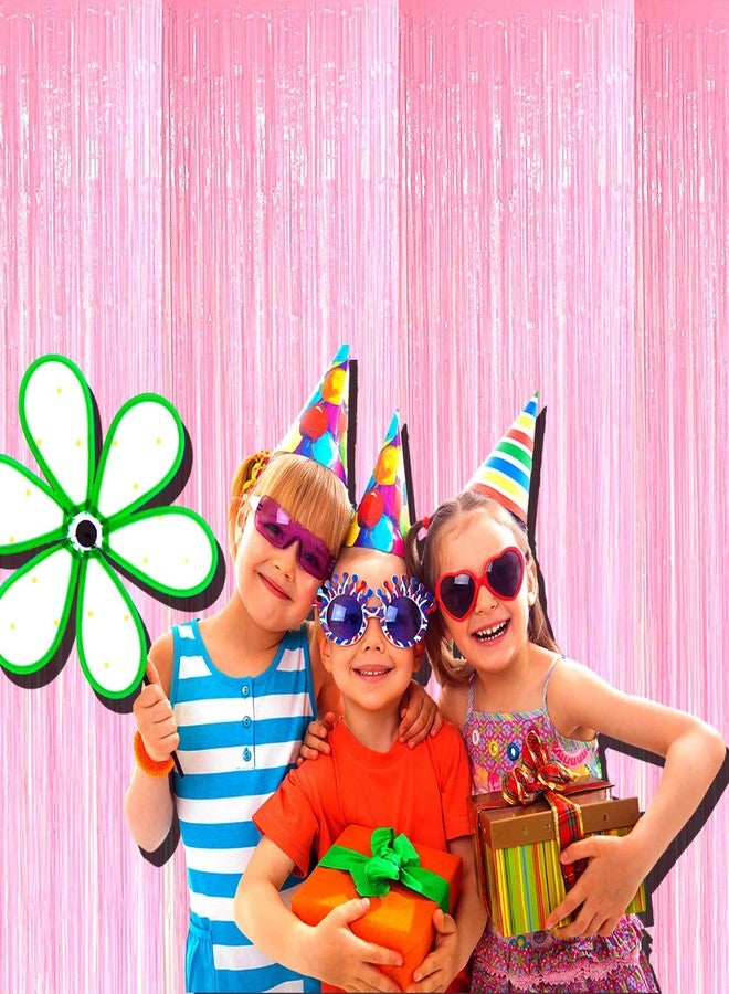 إجمالي مجموعة ستائر خلفية من رقائق معدنية وردية اللون بنمط ماكارون من HalloweenDecorate، 4 قطع، مقاس 3.28 قدم × 8.2 قدم، ستائر لامعة معدنية، مناسبة لأعياد الميلاد، وحفلات الزفاف، ورأس السنة، ومستلزمات حفلات الكريسماس، مقاس واحد - Image 2