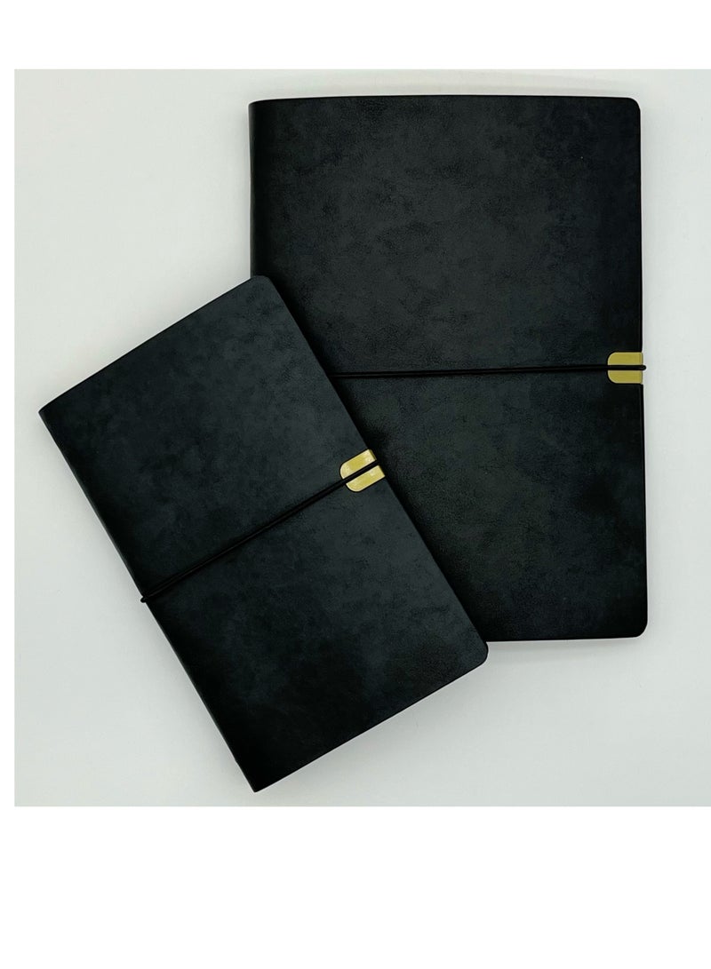 Generic 2-piece retro strap business writing notebook soft leather loose leaf horizontal grid notebook 160 pages suitable for office, school, business, family travel, student paper writing (A5+A6) 