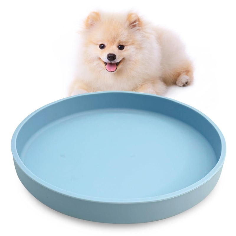VCEPJH Silicone Dog Plates for Food Shallow Pet Bowl Flat Puppy Food Bowl Whisker Fatigue Cat Feeding Bowls Noiseless Dishes for Dry and Wet Food (Round Blue) - Image 1
