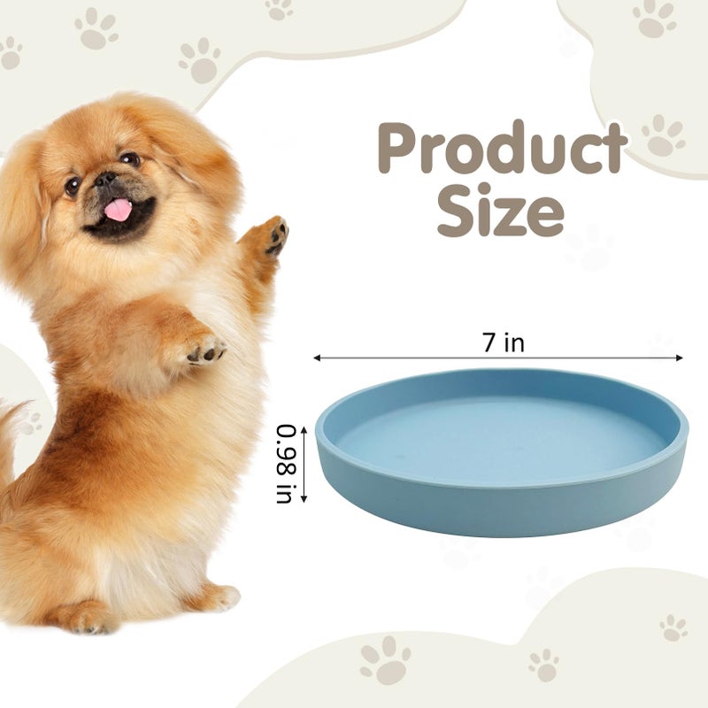 VCEPJH Silicone Dog Plates for Food Shallow Pet Bowl Flat Puppy Food Bowl Whisker Fatigue Cat Feeding Bowls Noiseless Dishes for Dry and Wet Food (Round Blue) - Image 2