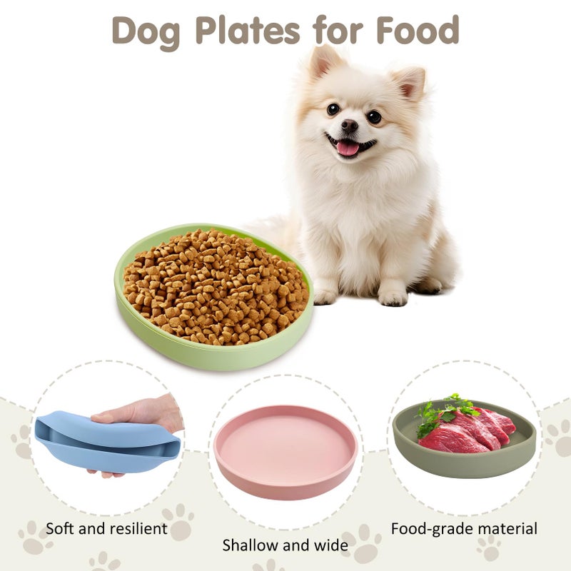 VCEPJH Silicone Dog Plates for Food Shallow Pet Bowl Flat Puppy Food Bowl Whisker Fatigue Cat Feeding Bowls Noiseless Dishes for Dry and Wet Food (Round Blue) - Image 3