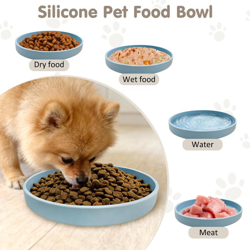 VCEPJH Silicone Dog Plates for Food Shallow Pet Bowl Flat Puppy Food Bowl Whisker Fatigue Cat Feeding Bowls Noiseless Dishes for Dry and Wet Food (Round Blue) - Image 5