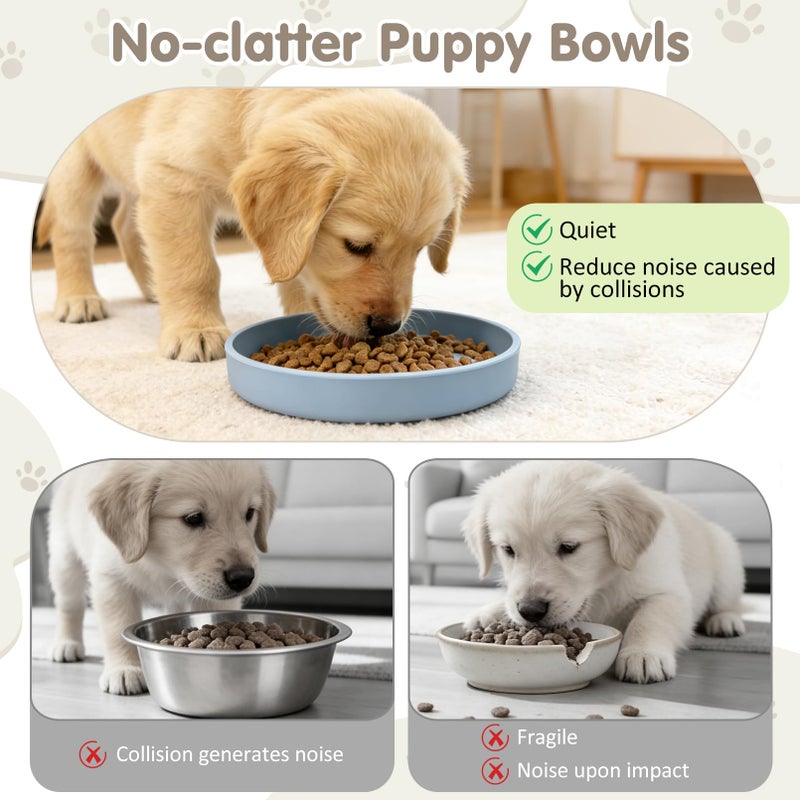 VCEPJH Silicone Dog Plates for Food Shallow Pet Bowl Flat Puppy Food Bowl Whisker Fatigue Cat Feeding Bowls Noiseless Dishes for Dry and Wet Food (Round Blue) - Image 4