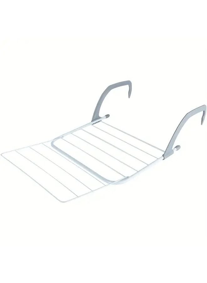 White Foldable Stainless Steel Clothes Drying Rack with Hooks Storage Organizer - Image 1