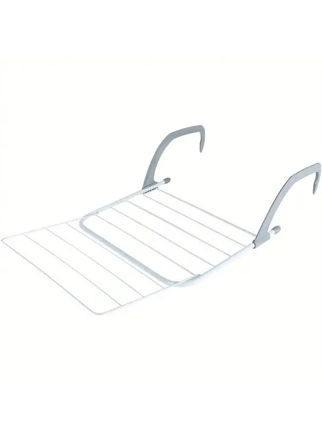 White Foldable Stainless Steel Clothes Drying Rack with Hooks Storage Organizer - Image 4