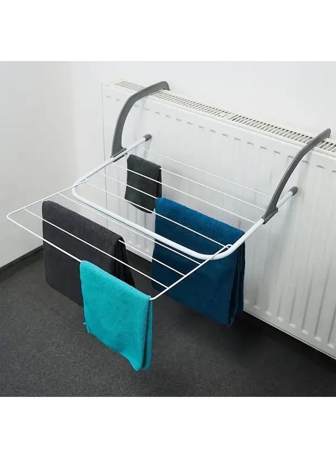 White Foldable Stainless Steel Clothes Drying Rack with Hooks Storage Organizer - Image 2