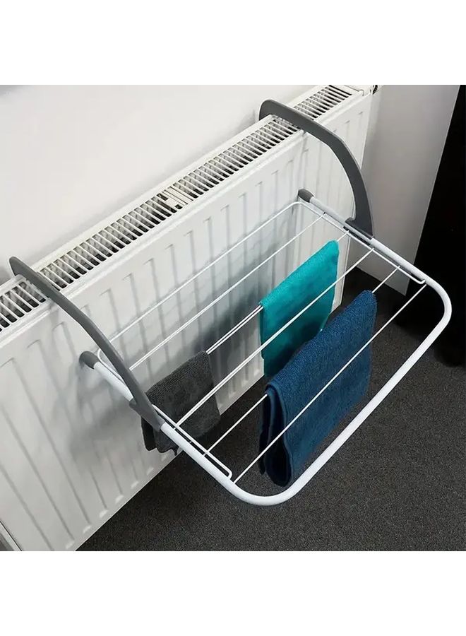 White Foldable Stainless Steel Clothes Drying Rack with Hooks Storage Organizer - Image 3