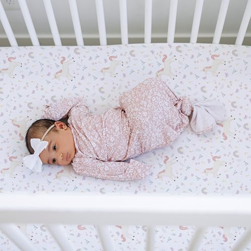 Sorrel + Fern Crib Sheets Neutral - Fitted Baby Crib Sheets Bed for Girl Boy - 2 Pack Standard & Toddler Mattress (Unicorn Blossom) - Buttery Soft Organic Cotton Blend - Image 5