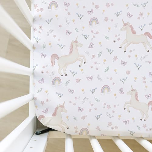 Sorrel + Fern Crib Sheets Neutral - Fitted Baby Crib Sheets Bed for Girl Boy - 2 Pack Standard & Toddler Mattress (Unicorn Blossom) - Buttery Soft Organic Cotton Blend - Image 4