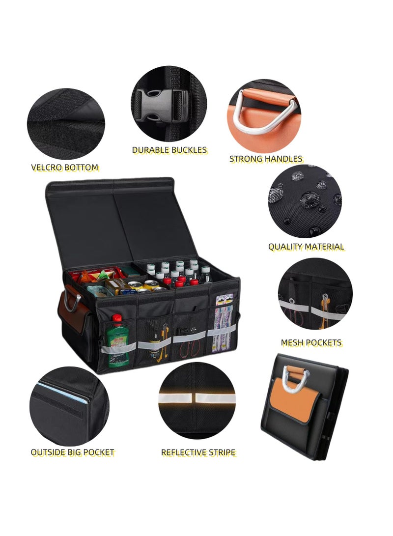 KASTWAVE Car Trunk Organizer, Large Collapsible Trunk Organizer with Waterproof bag, Car Trunk Organizer with Lid, Adjustable Straps and Non Slip Bottom, for SUV Auto Truck Van, Black - Image 2