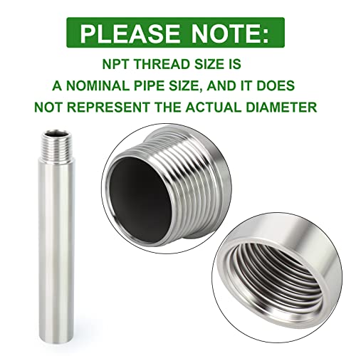 TAISHER 2PCS Stainless Steel Pipe Fittings, 1/2" NPT Male x 1/2" NPT Female Threaded, 6" Length Nipple Cast Pipe - Image 3