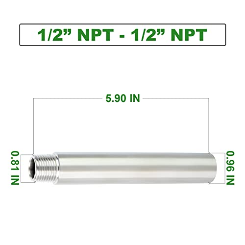 TAISHER 2PCS Stainless Steel Pipe Fittings, 1/2" NPT Male x 1/2" NPT Female Threaded, 6" Length Nipple Cast Pipe - Image 4