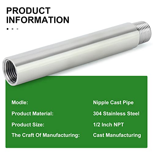 TAISHER 2PCS Stainless Steel Pipe Fittings, 1/2" NPT Male x 1/2" NPT Female Threaded, 6" Length Nipple Cast Pipe - Image 5