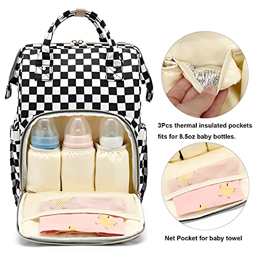 Yusudan Diaper Bag Backpack for Baby Boys Girls, Waterproof Large Nappy Bags for Mom & Dad (Checkered) - Image 2