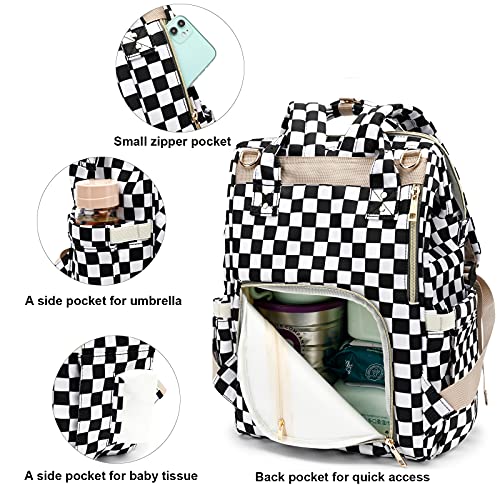 Yusudan Diaper Bag Backpack for Baby Boys Girls, Waterproof Large Nappy Bags for Mom & Dad (Checkered) - Image 3