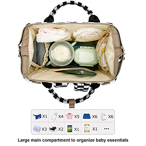 Yusudan Diaper Bag Backpack for Baby Boys Girls, Waterproof Large Nappy Bags for Mom & Dad (Checkered) - Image 4