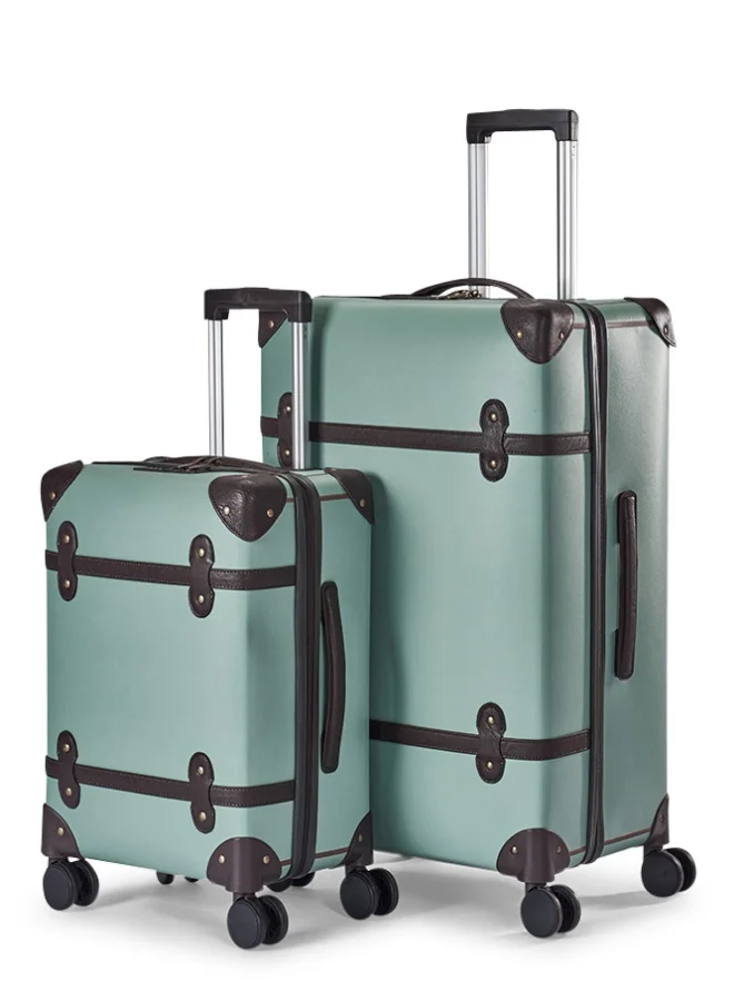 Limra Classic Leather Soft Shell Luggage Trolley Suitcase Set of 2 Pieces (28", 20") - Turquoise / Brown