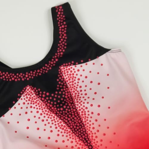 GK Girls Dazzling Diamonds Gymnastics Leotard - Dance Costume with Matching Scrunchie for Toddlers, Children, Juniors (AM, Red) - Image 3